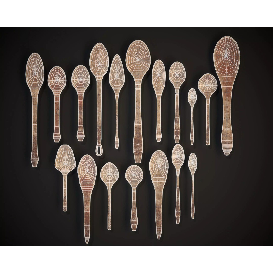Medieval Wooden Spoons Set 3D Model – Low Poly Kitchenware, FBX, OBJ - View 10