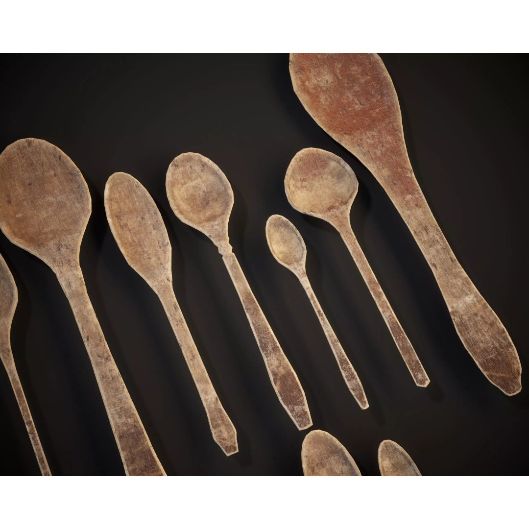Medieval Wooden Spoons Set 3D Model – Low Poly Kitchenware, FBX, OBJ - View 11
