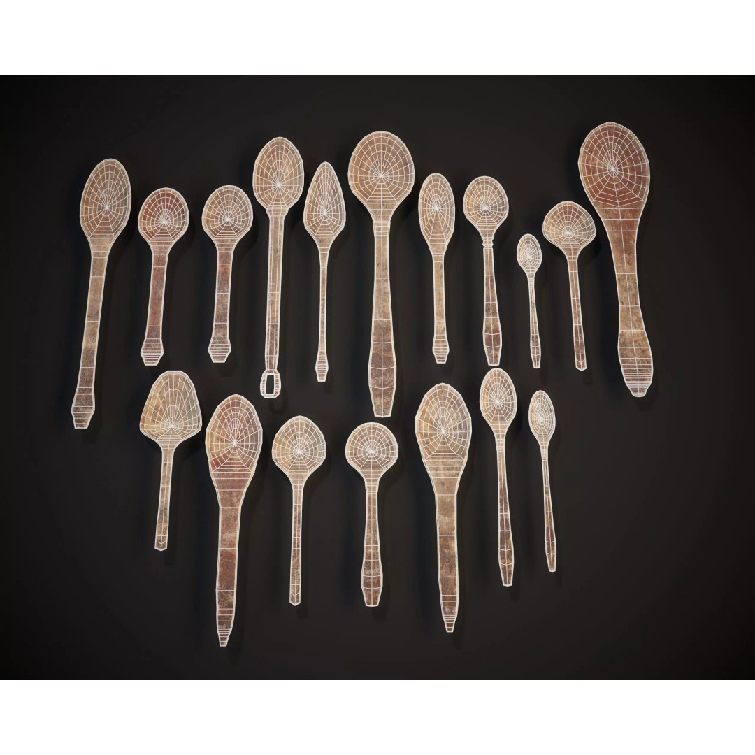 Medieval Wooden Spoons Set 3D Model – Low Poly Kitchenware, FBX, OBJ - View 4