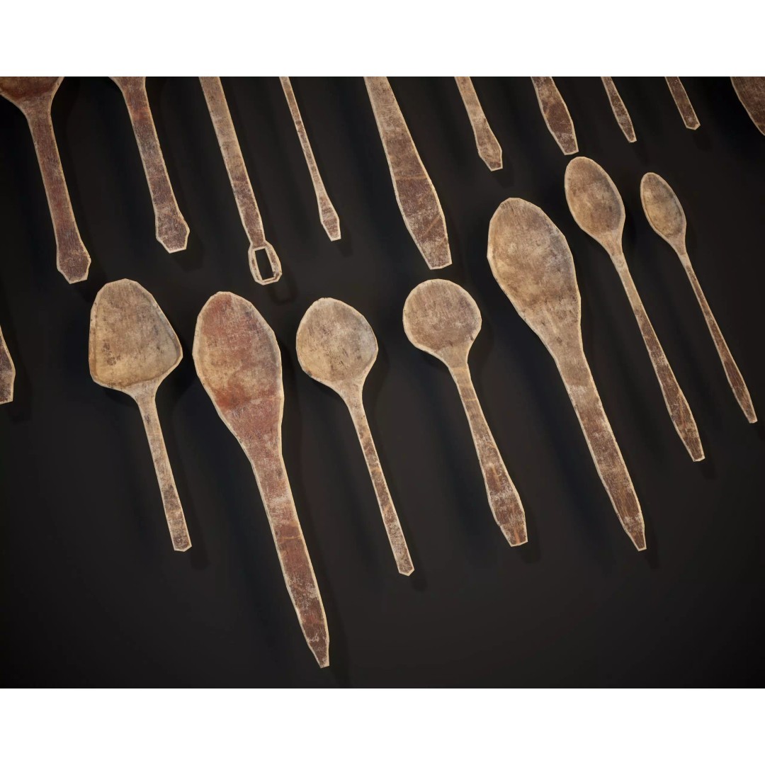 Medieval Wooden Spoons Set 3D Model – Low Poly Kitchenware, FBX, OBJ - View 5