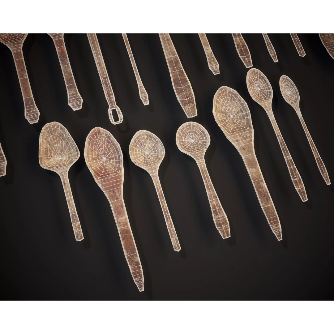 Medieval Wooden Spoons Set 3D Model – Low Poly Kitchenware, FBX, OBJ - View 6
