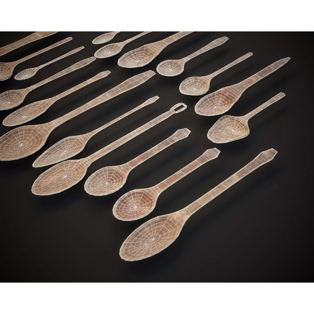 Medieval Wooden Spoons Set 3D Model – Low Poly Kitchenware, FBX, OBJ - View 8