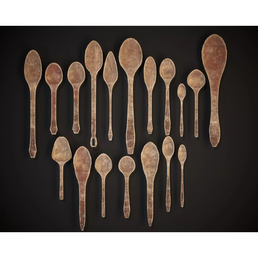 Medieval Wooden Spoons Set 3D Model – Low Poly Kitchenware, FBX, OBJ - View 9