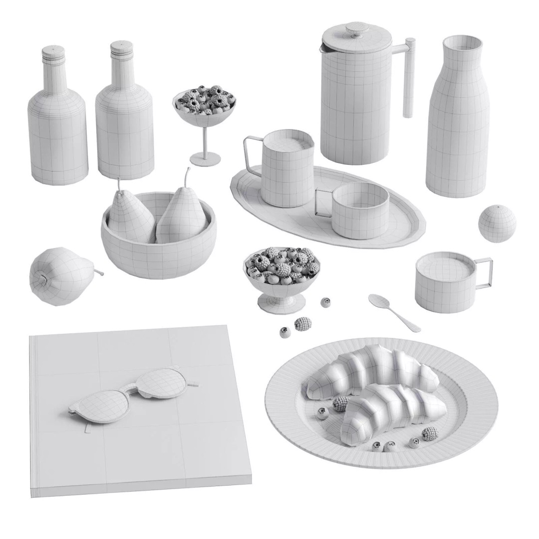 Breakfast 3D Model – Decorative Food Set with Pastries and Fruits - View 6