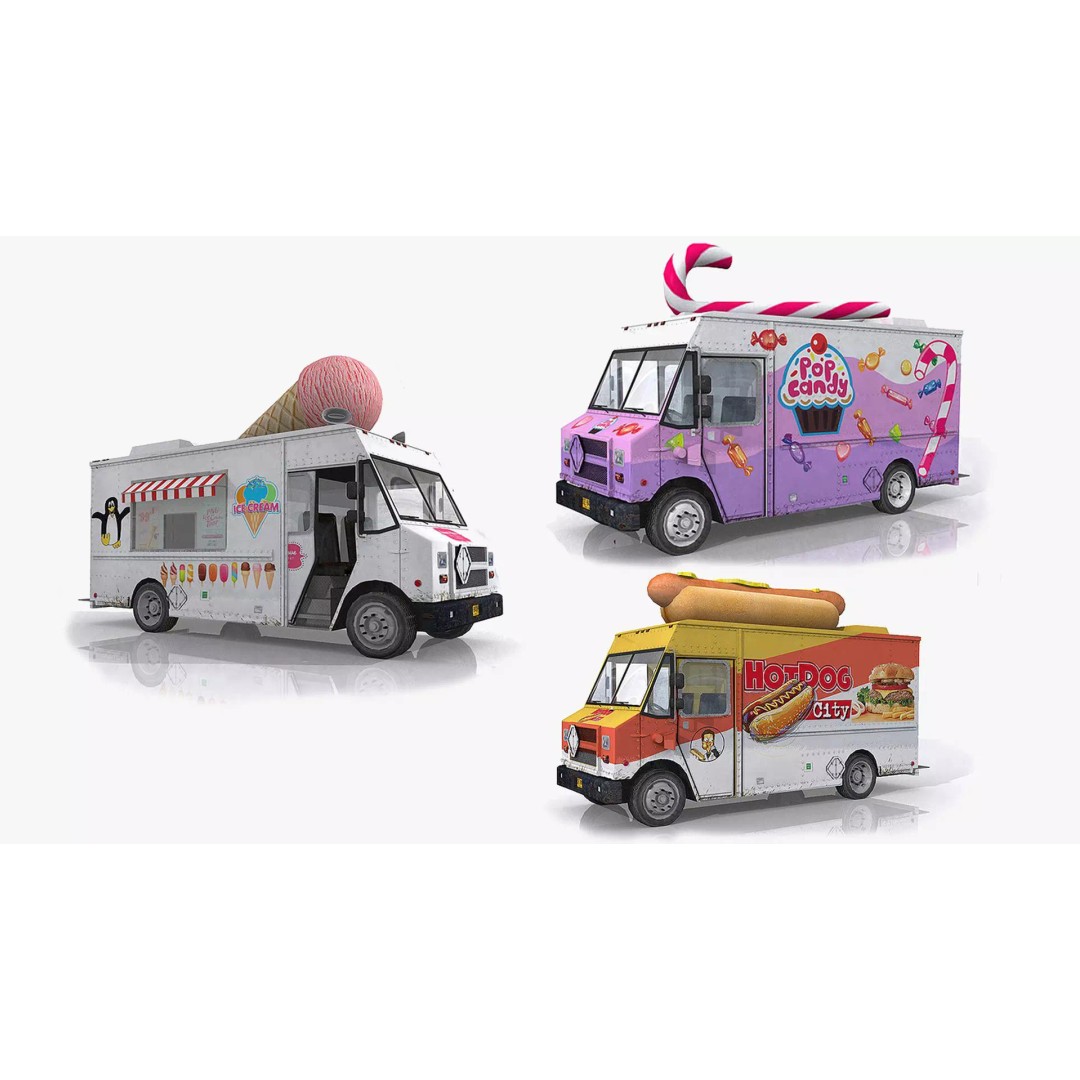 Food Trucks 3D Model – Low Poly Game Asset, FBX and OBJ Formats - View 2
