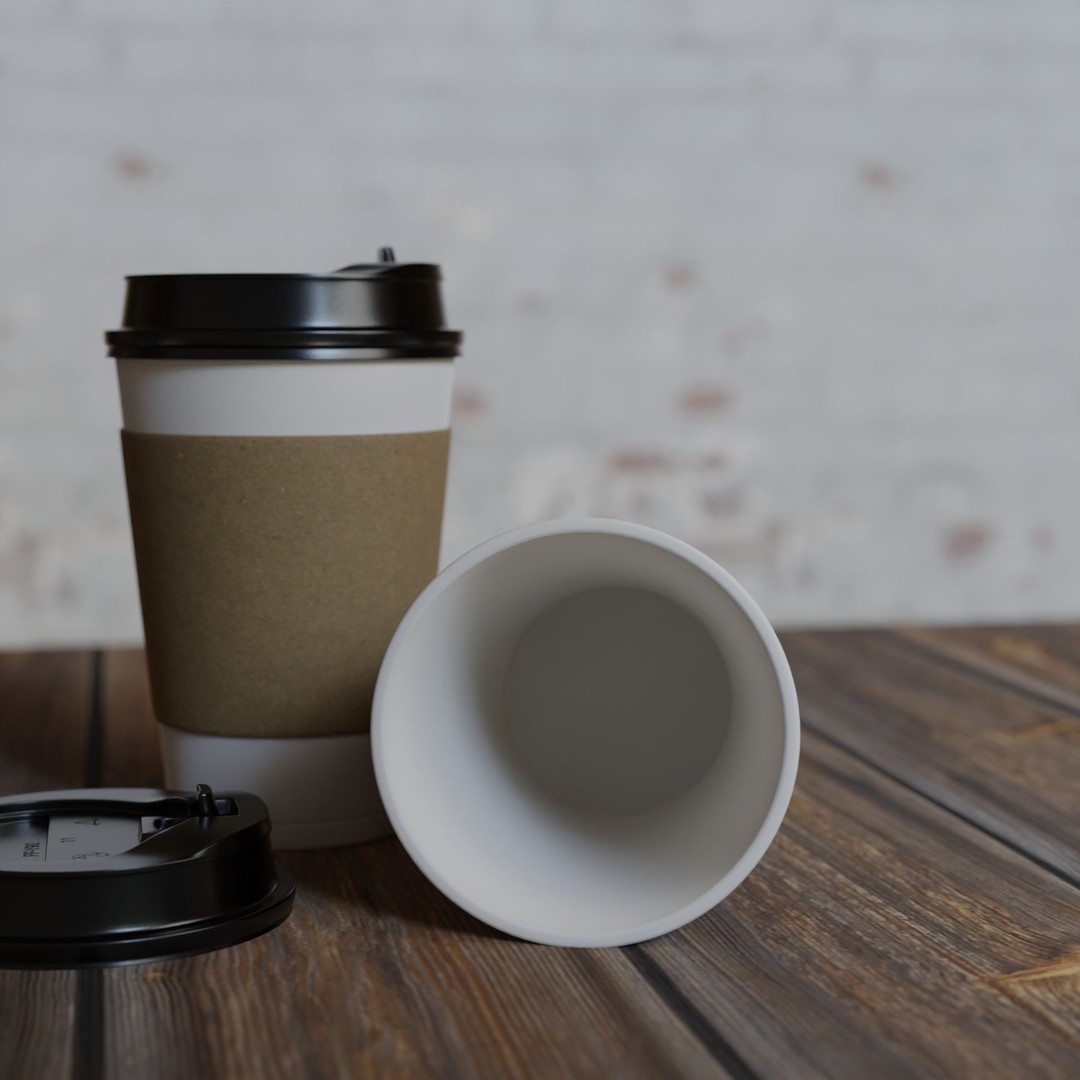 Paper Coffee Cups 3D Model – Low Poly Game Asset, FBX, PBR Textures - View 6