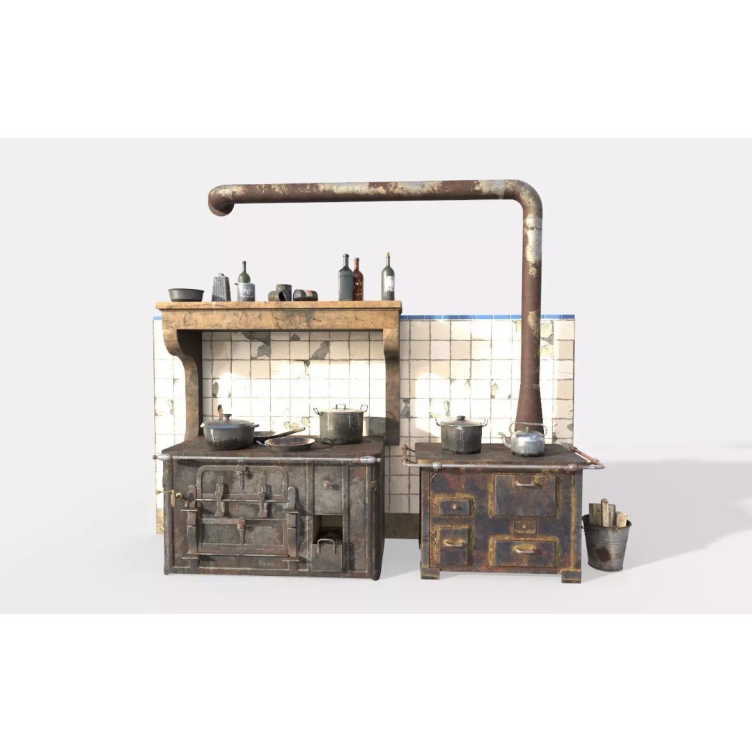 Old Stoves and Kitchenware 3D Model – Realistic PBR Asset, FBX & OBJ - View 2