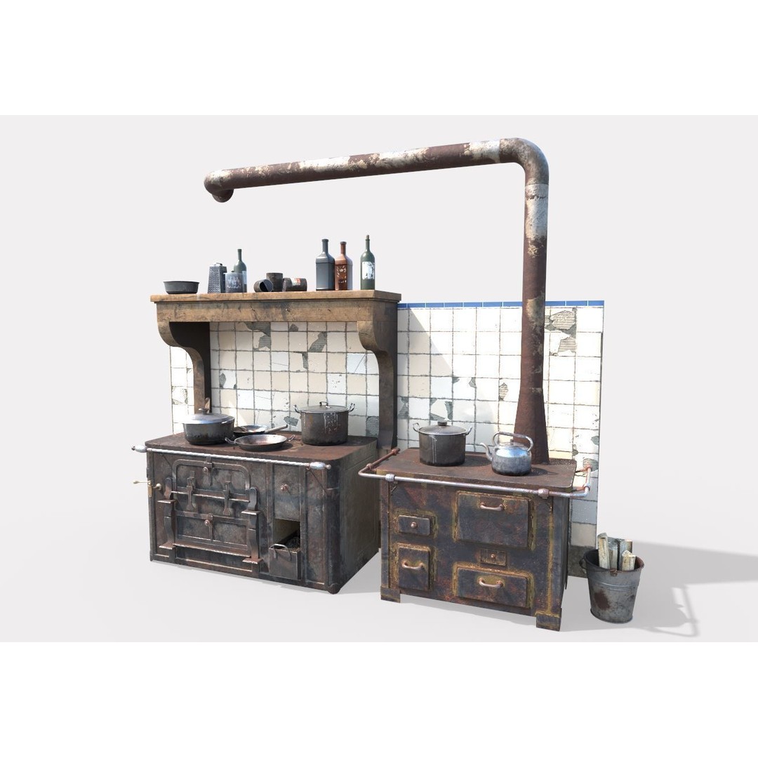 Old Stoves and Kitchenware 3D Model – Realistic PBR Asset, FBX & OBJ - View 4