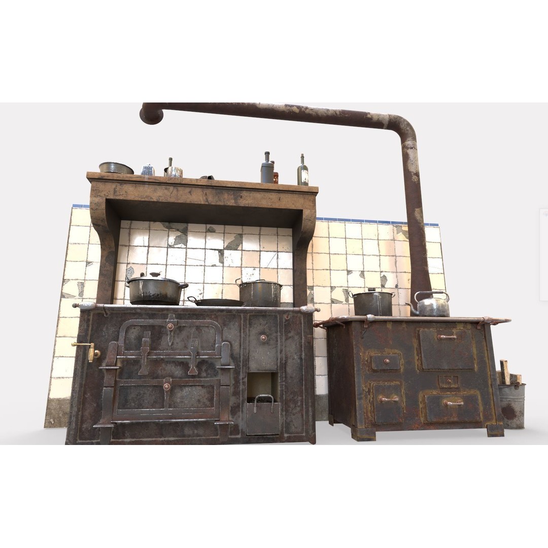 Old Stoves and Kitchenware 3D Model – Realistic PBR Asset, FBX & OBJ - View 5