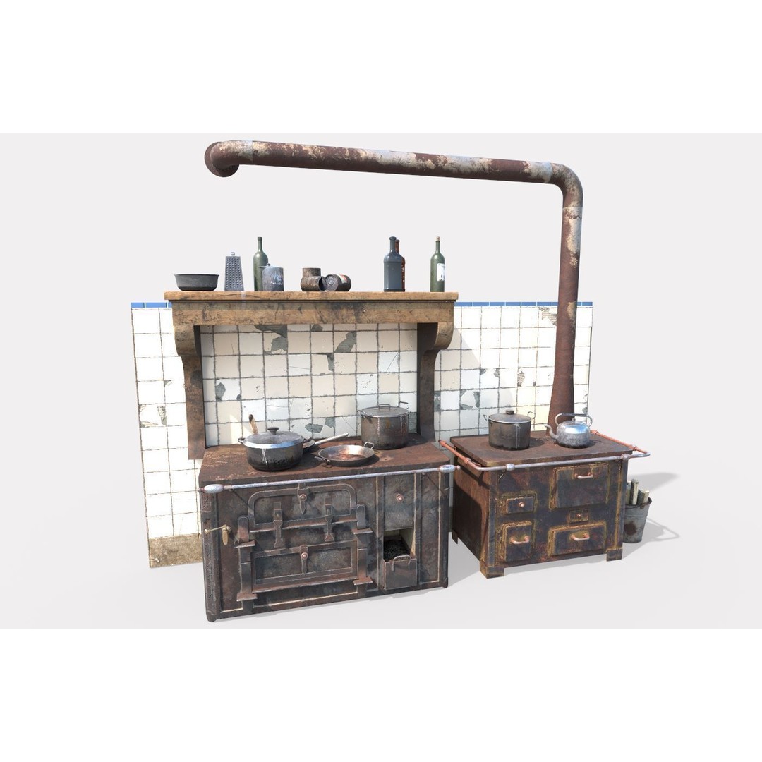 Old Stoves and Kitchenware 3D Model – Realistic PBR Asset, FBX & OBJ - View 6