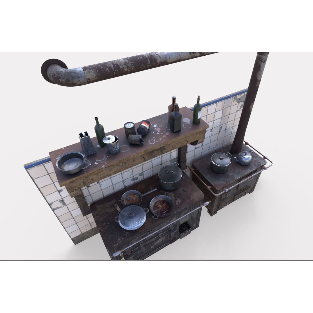 Old Stoves and Kitchenware 3D Model – Realistic PBR Asset, FBX & OBJ - View 7