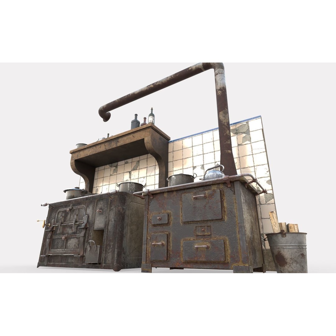 Old Stoves and Kitchenware 3D Model – Realistic PBR Asset, FBX & OBJ - View 9