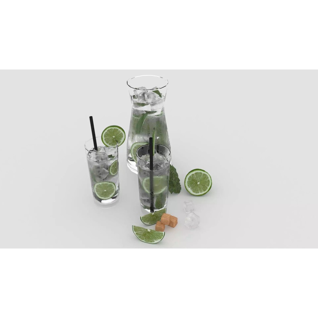 Cold Mojito Juice 3D Model – Realistic Beverage Scene, FBX, OBJ - View 10