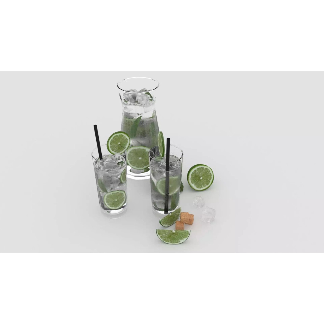 Cold Mojito Juice 3D Model – Realistic Beverage Scene, FBX, OBJ - View 11