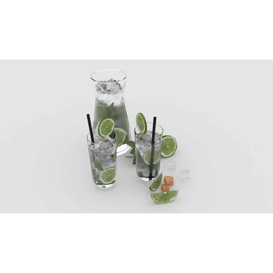 Cold Mojito Juice 3D Model – Realistic Beverage Scene, FBX, OBJ - View 12