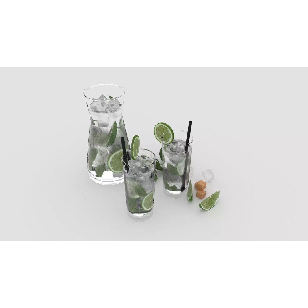 Cold Mojito Juice 3D Model – Realistic Beverage Scene, FBX, OBJ - View 13