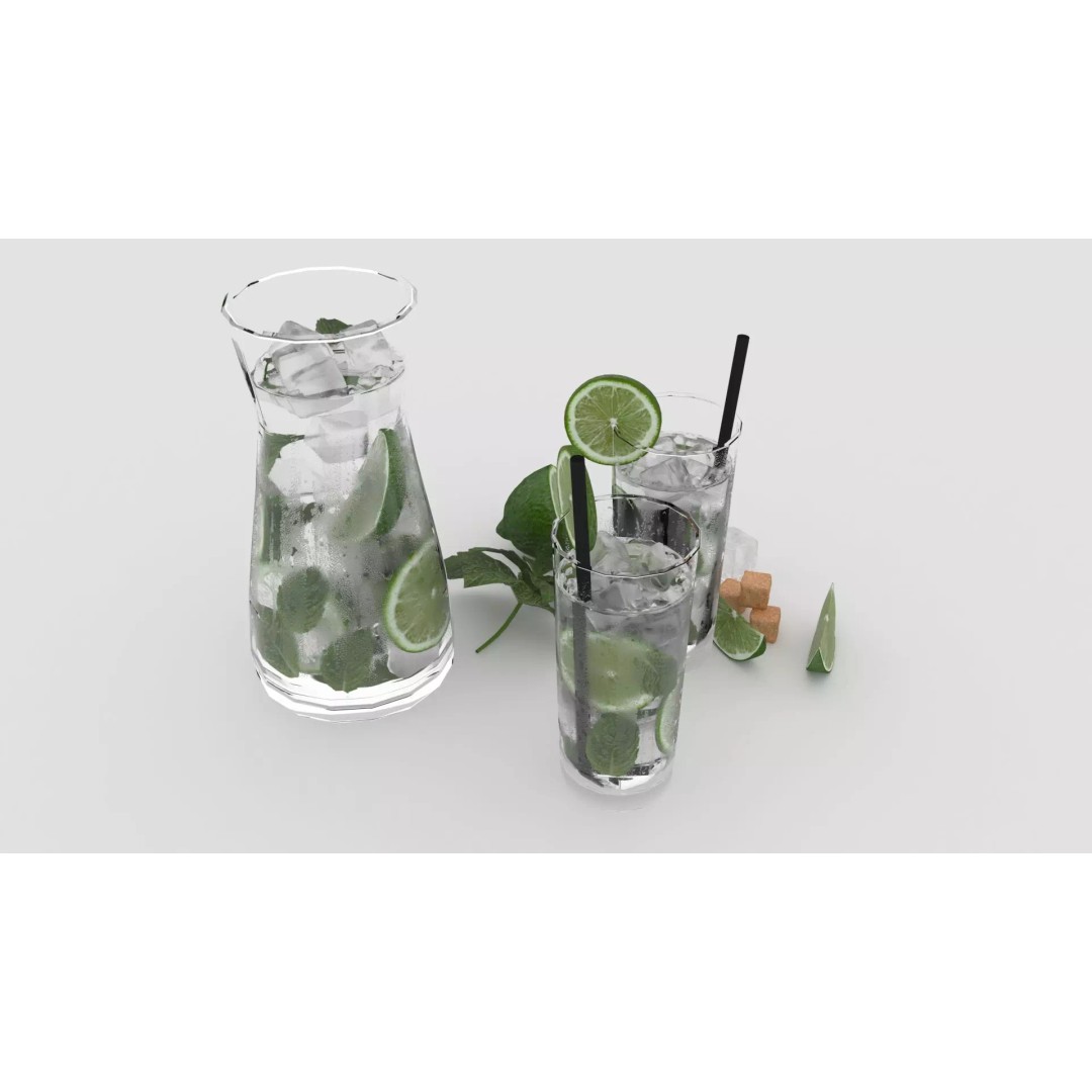Cold Mojito Juice 3D Model – Realistic Beverage Scene, FBX, OBJ - View 14