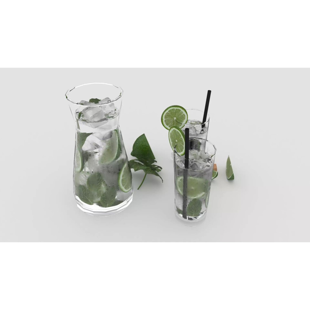 Cold Mojito Juice 3D Model – Realistic Beverage Scene, FBX, OBJ - View 15
