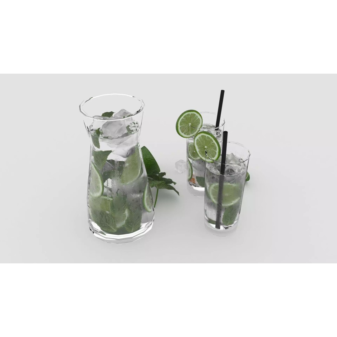 Cold Mojito Juice 3D Model – Realistic Beverage Scene, FBX, OBJ - View 16