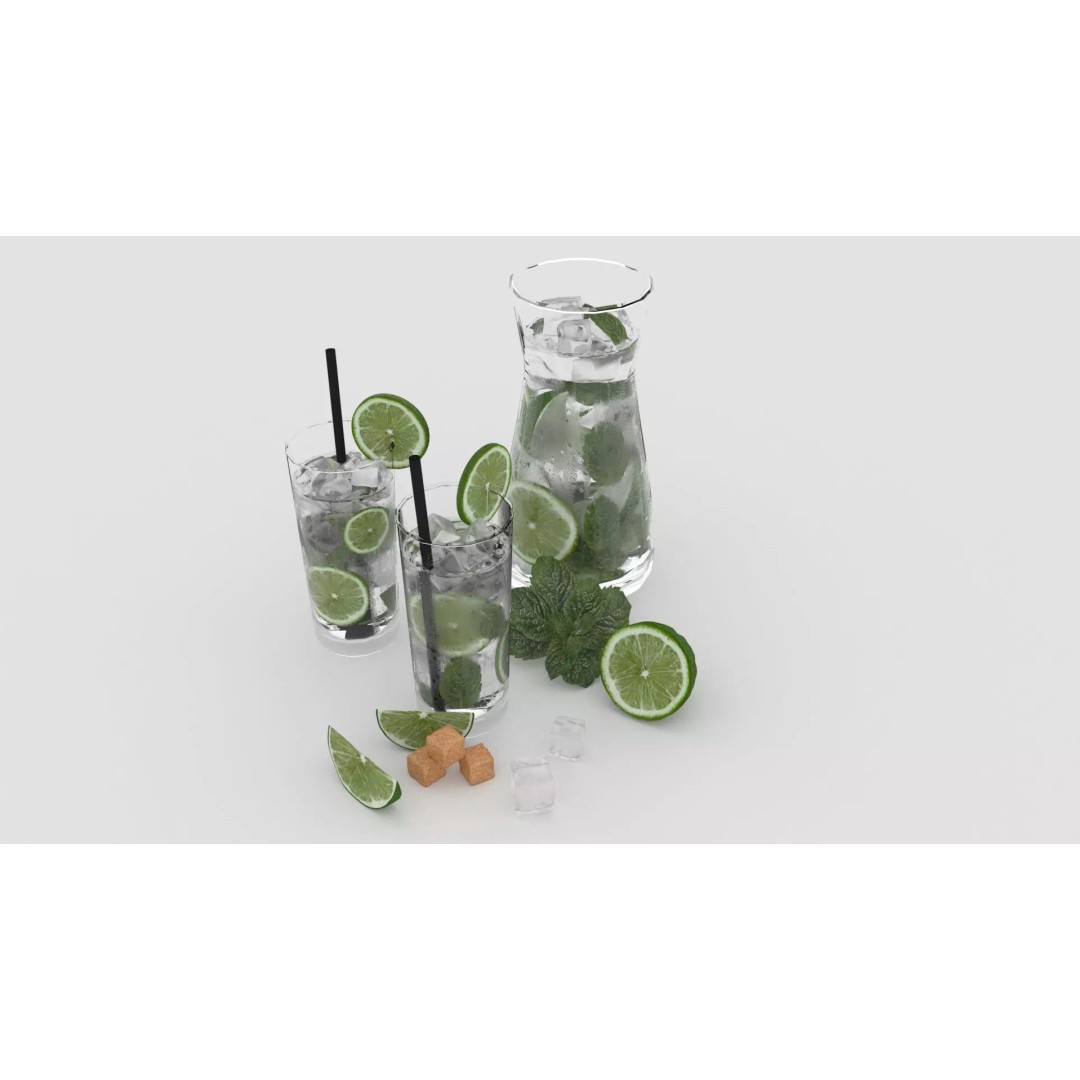 Cold Mojito Juice 3D Model – Realistic Beverage Scene, FBX, OBJ - View 2