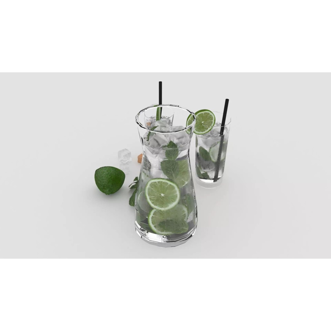 Cold Mojito Juice 3D Model – Realistic Beverage Scene, FBX, OBJ - View 3