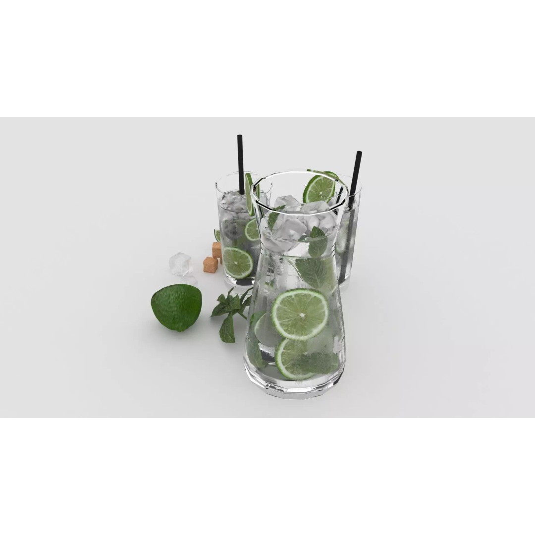 Cold Mojito Juice 3D Model – Realistic Beverage Scene, FBX, OBJ - View 4