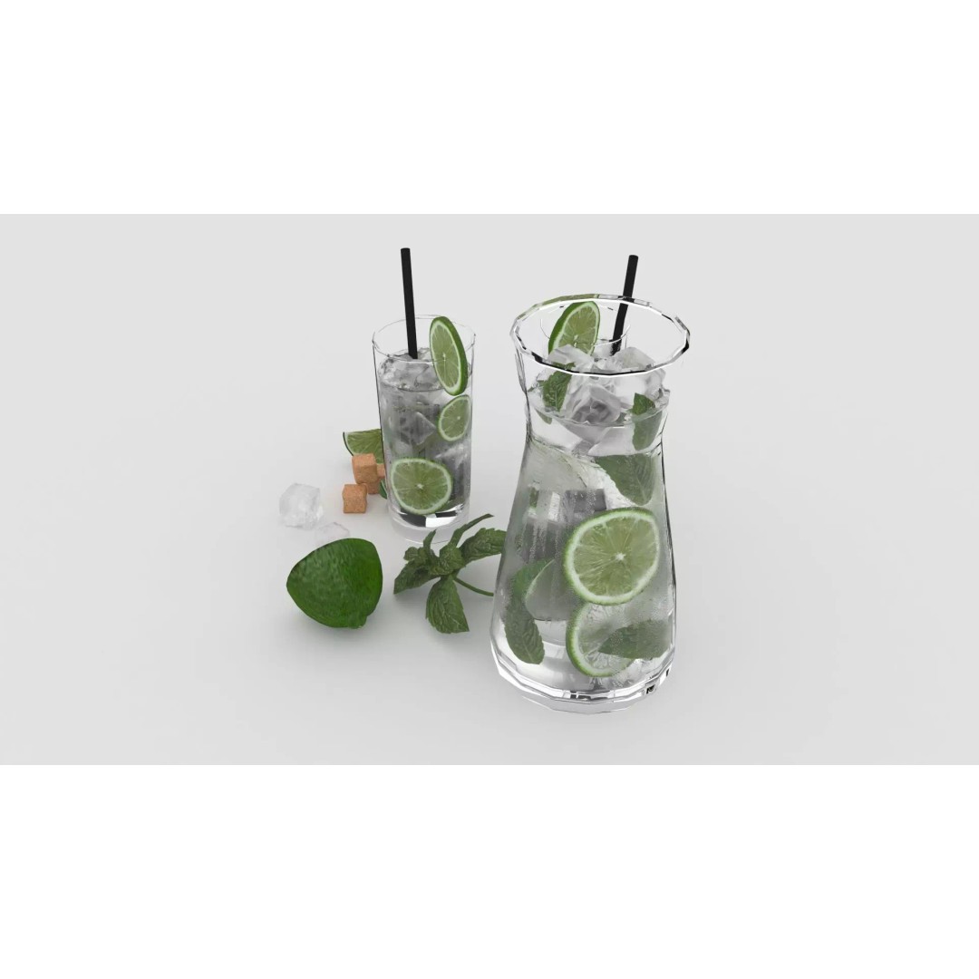 Cold Mojito Juice 3D Model – Realistic Beverage Scene, FBX, OBJ - View 5