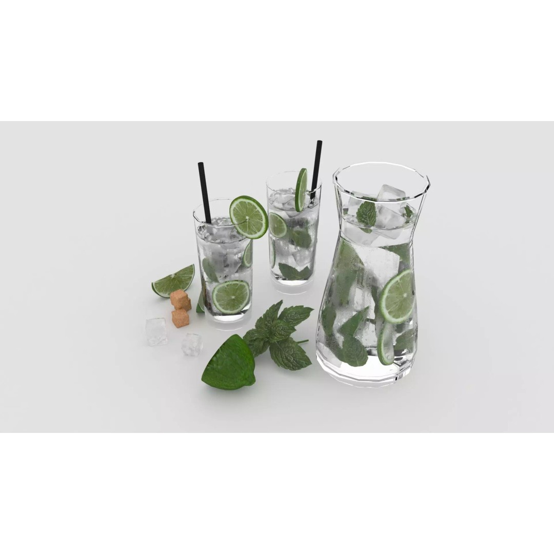 Cold Mojito Juice 3D Model – Realistic Beverage Scene, FBX, OBJ - View 6