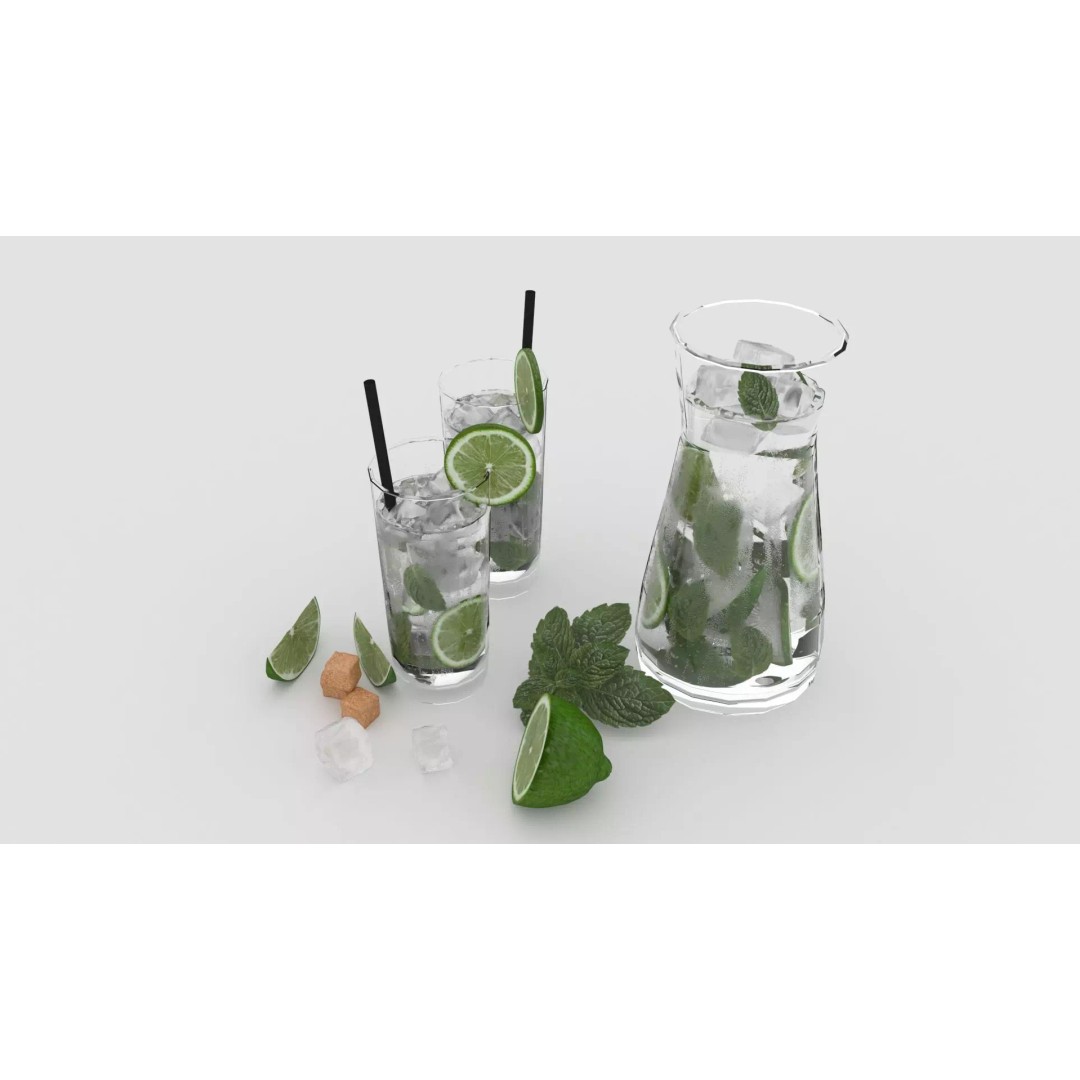 Cold Mojito Juice 3D Model – Realistic Beverage Scene, FBX, OBJ - View 7