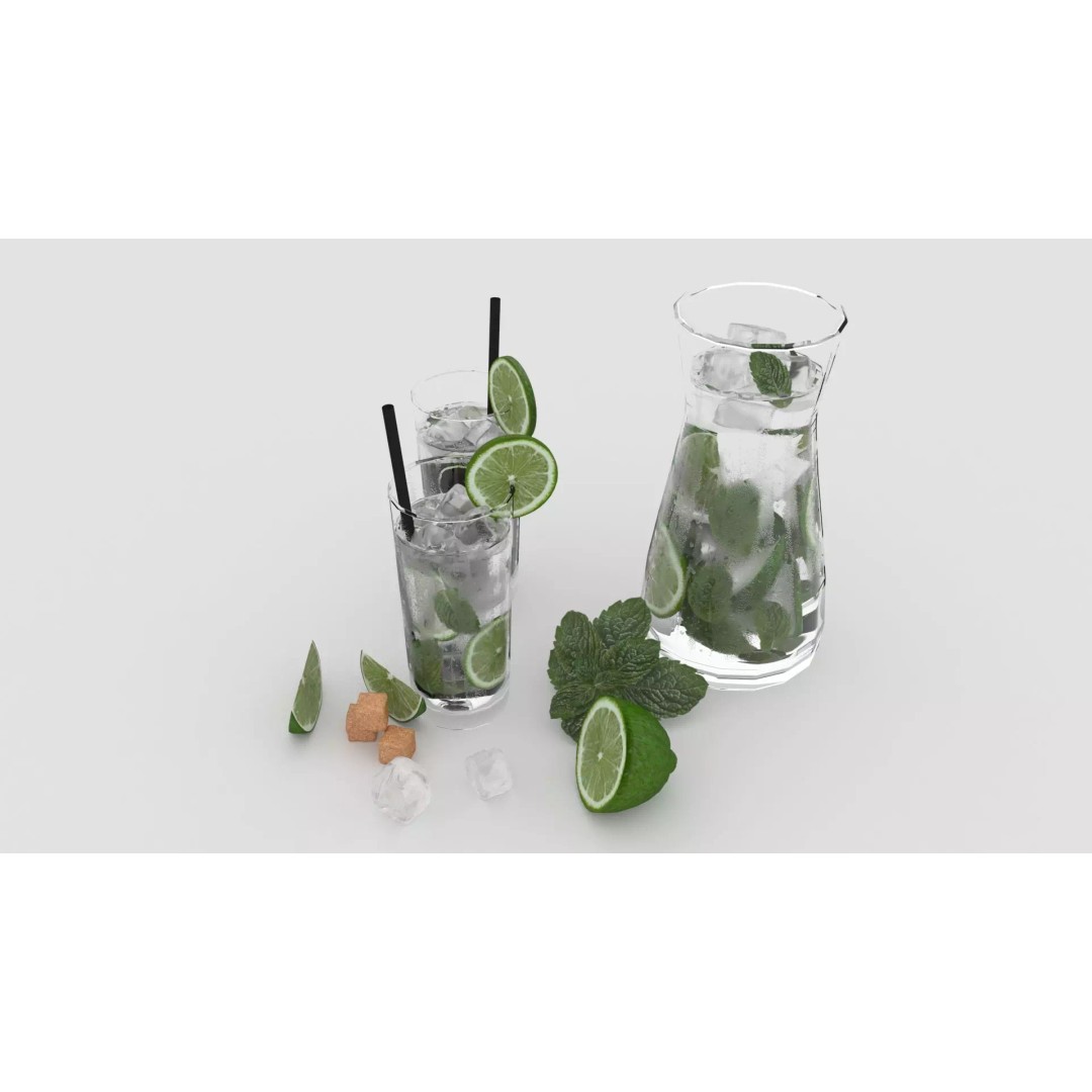 Cold Mojito Juice 3D Model – Realistic Beverage Scene, FBX, OBJ - View 8