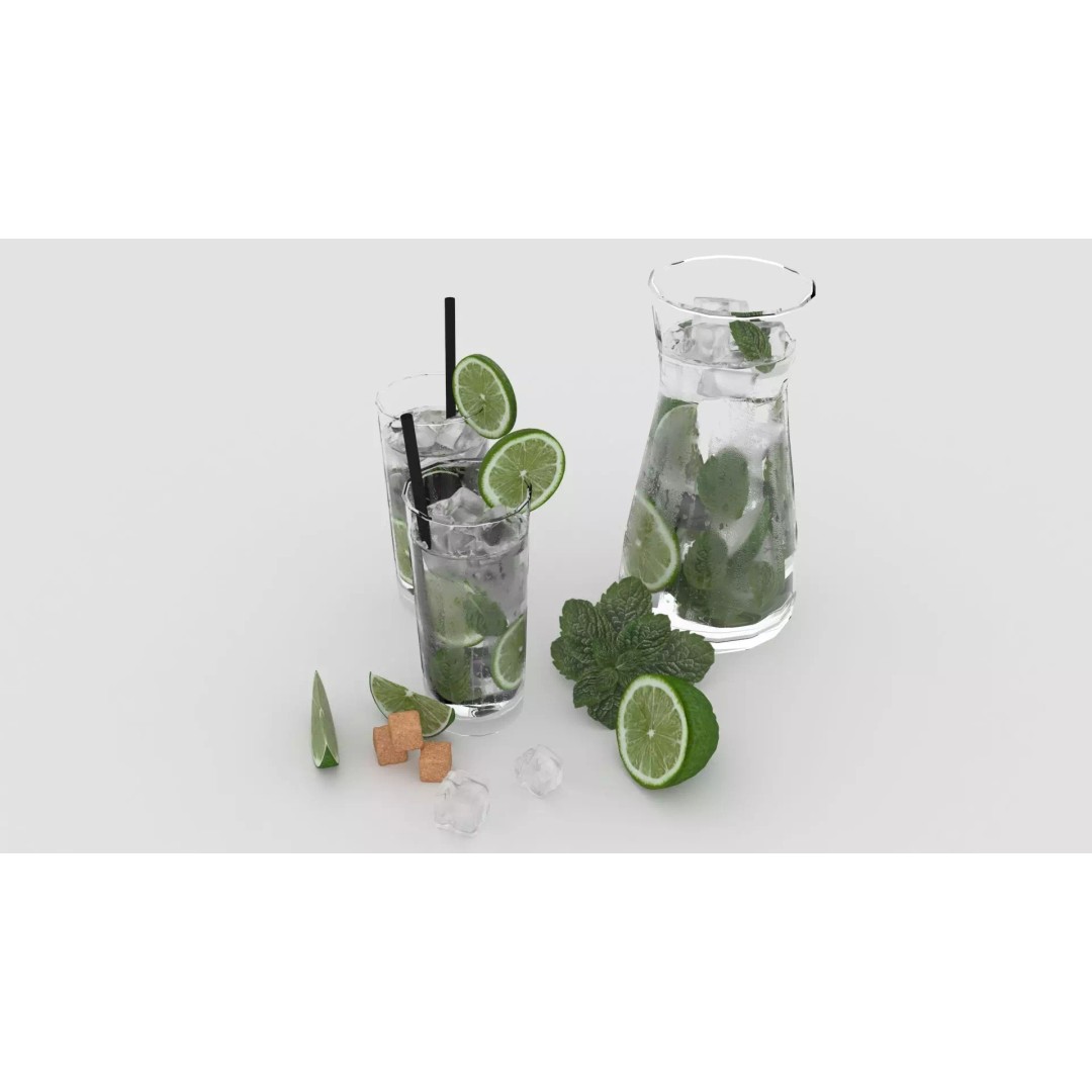 Cold Mojito Juice 3D Model – Realistic Beverage Scene, FBX, OBJ - View 9
