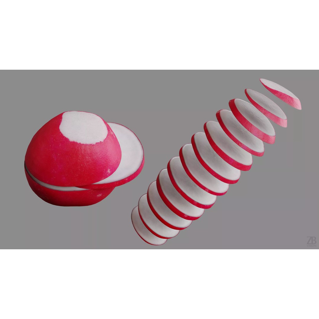 Sliced Radish 3D Model – Photorealistic Vegetable Asset, FBX, OBJ