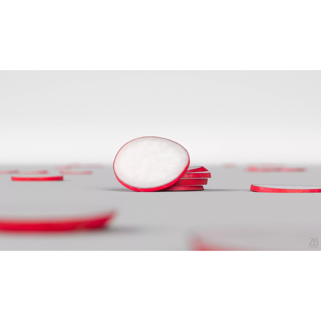 Sliced Radish 3D Model – Photorealistic Vegetable Asset, FBX, OBJ - View 3