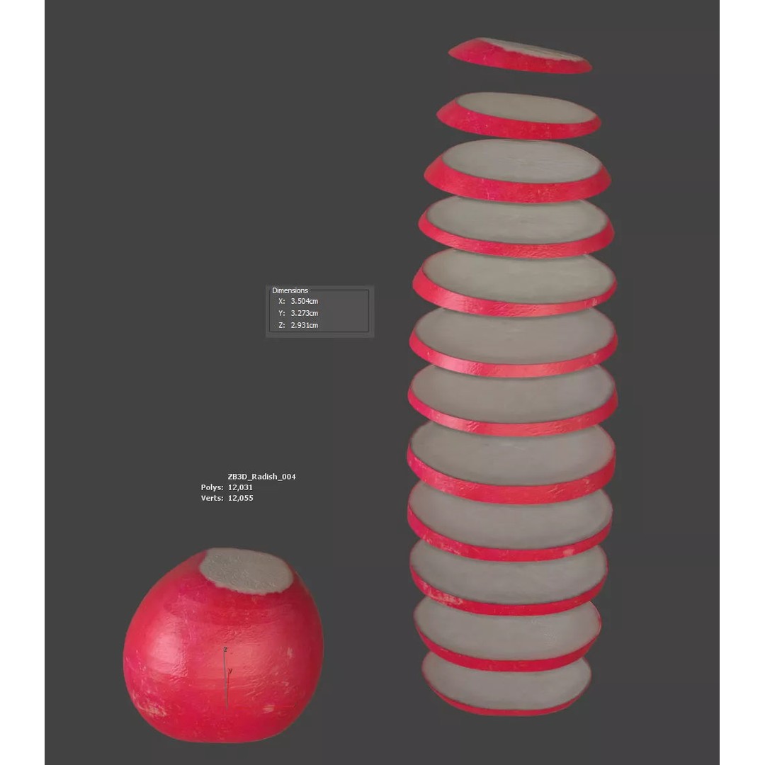 Sliced Radish 3D Model – Photorealistic Vegetable Asset, FBX, OBJ - View 7