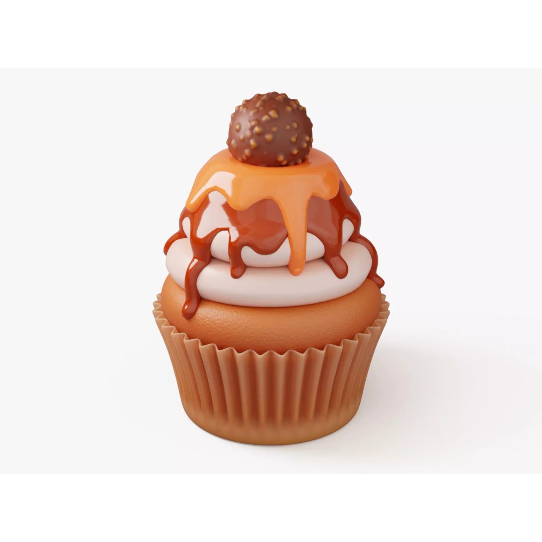 Caramel Cupcake 3D Model – Stylized Dessert with PBR Textures - View 2