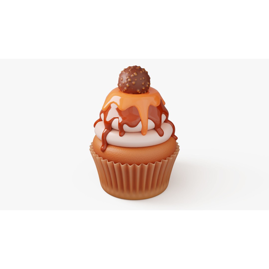 Caramel Cupcake 3D Model – Stylized Dessert with PBR Textures - View 3