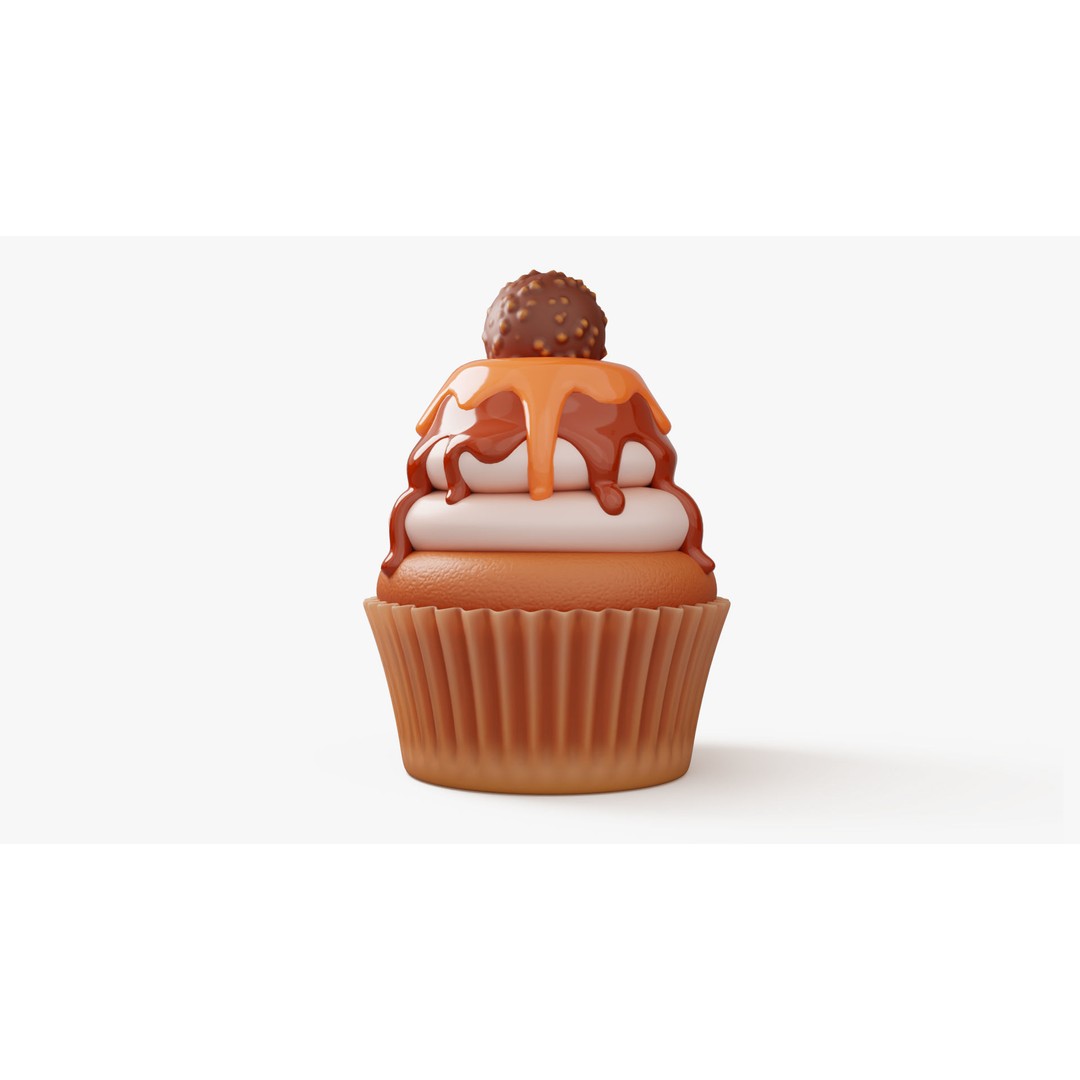Caramel Cupcake 3D Model – Stylized Dessert with PBR Textures - View 4