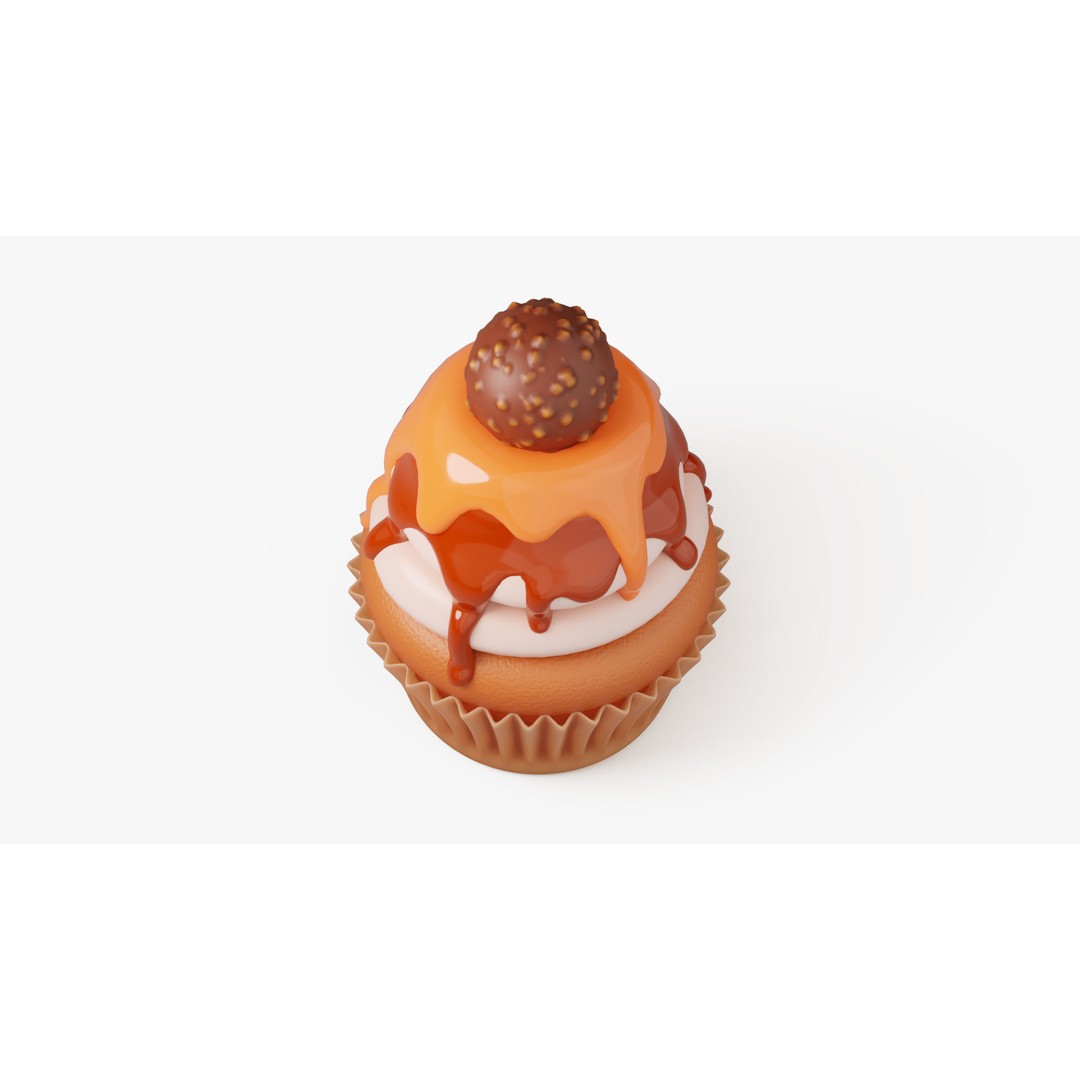 Caramel Cupcake 3D Model – Stylized Dessert with PBR Textures - View 5