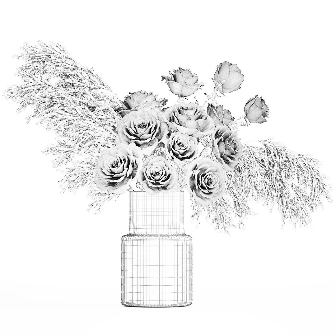 Small Bouquet of Pink and White Flowers 3D Model – Modern Glass Vase, FBX