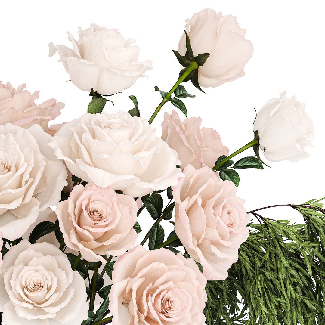 Small Bouquet of Pink and White Flowers 3D Model – Modern Glass Vase, FBX - View 11