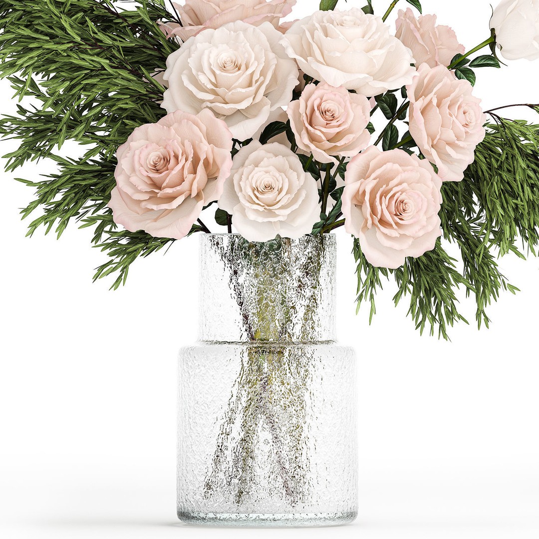 Small Bouquet of Pink and White Flowers 3D Model – Modern Glass Vase, FBX - View 12