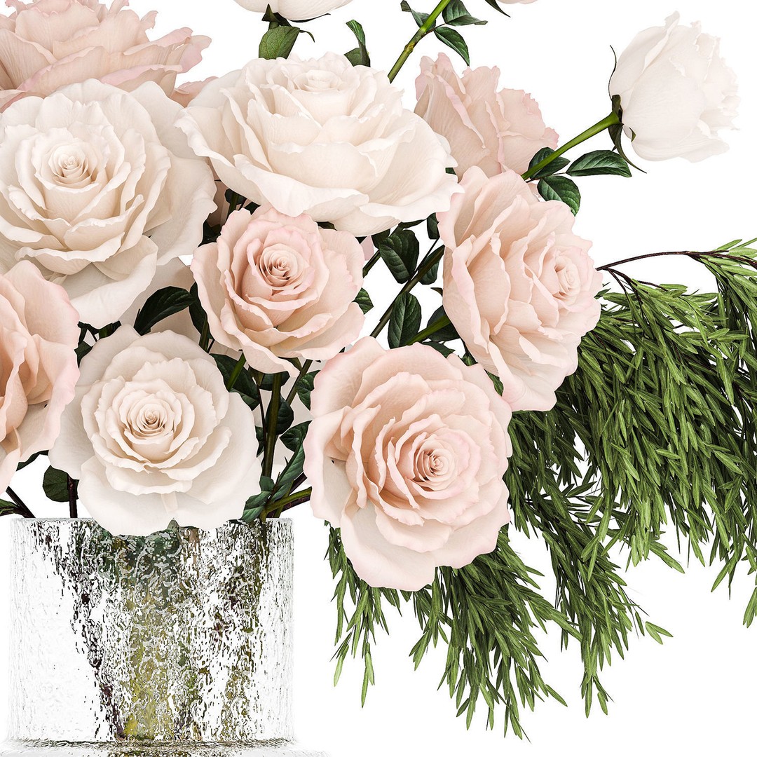 Small Bouquet of Pink and White Flowers 3D Model – Modern Glass Vase, FBX - View 13
