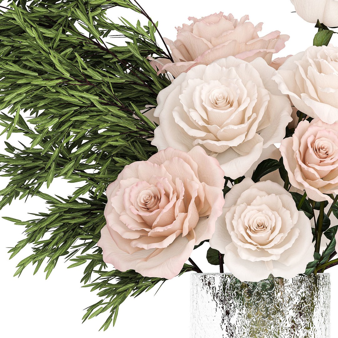 Small Bouquet of Pink and White Flowers 3D Model – Modern Glass Vase, FBX - View 14