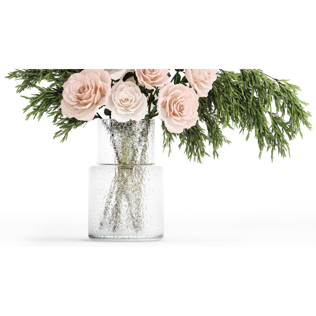 Small Bouquet of Pink and White Flowers 3D Model – Modern Glass Vase, FBX - View 4