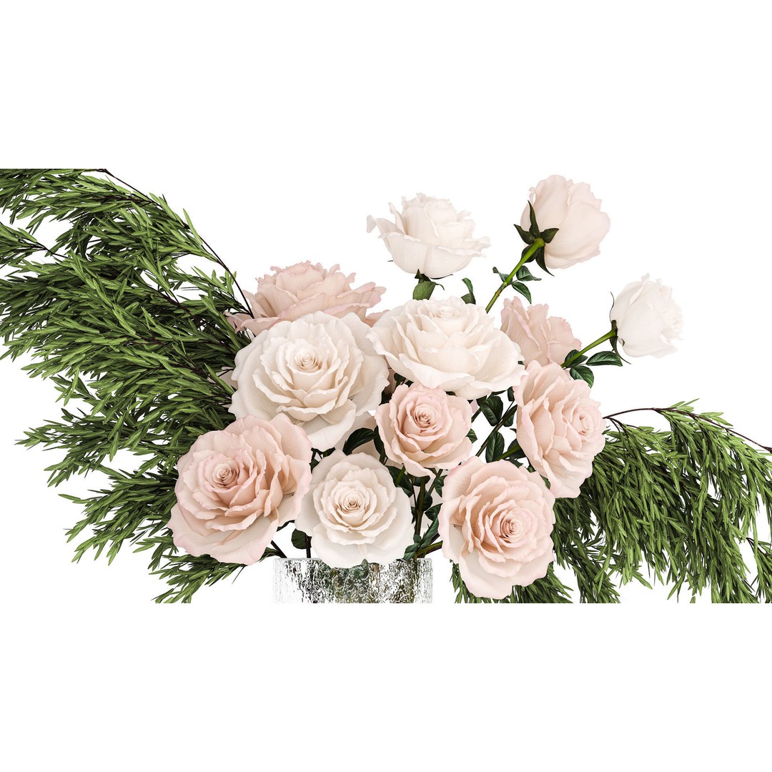 Small Bouquet of Pink and White Flowers 3D Model – Modern Glass Vase, FBX - View 5