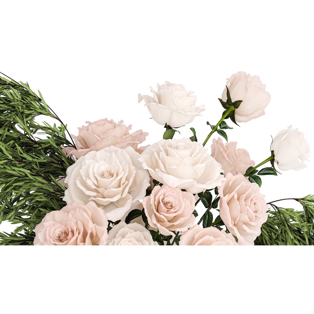 Small Bouquet of Pink and White Flowers 3D Model – Modern Glass Vase, FBX - View 6