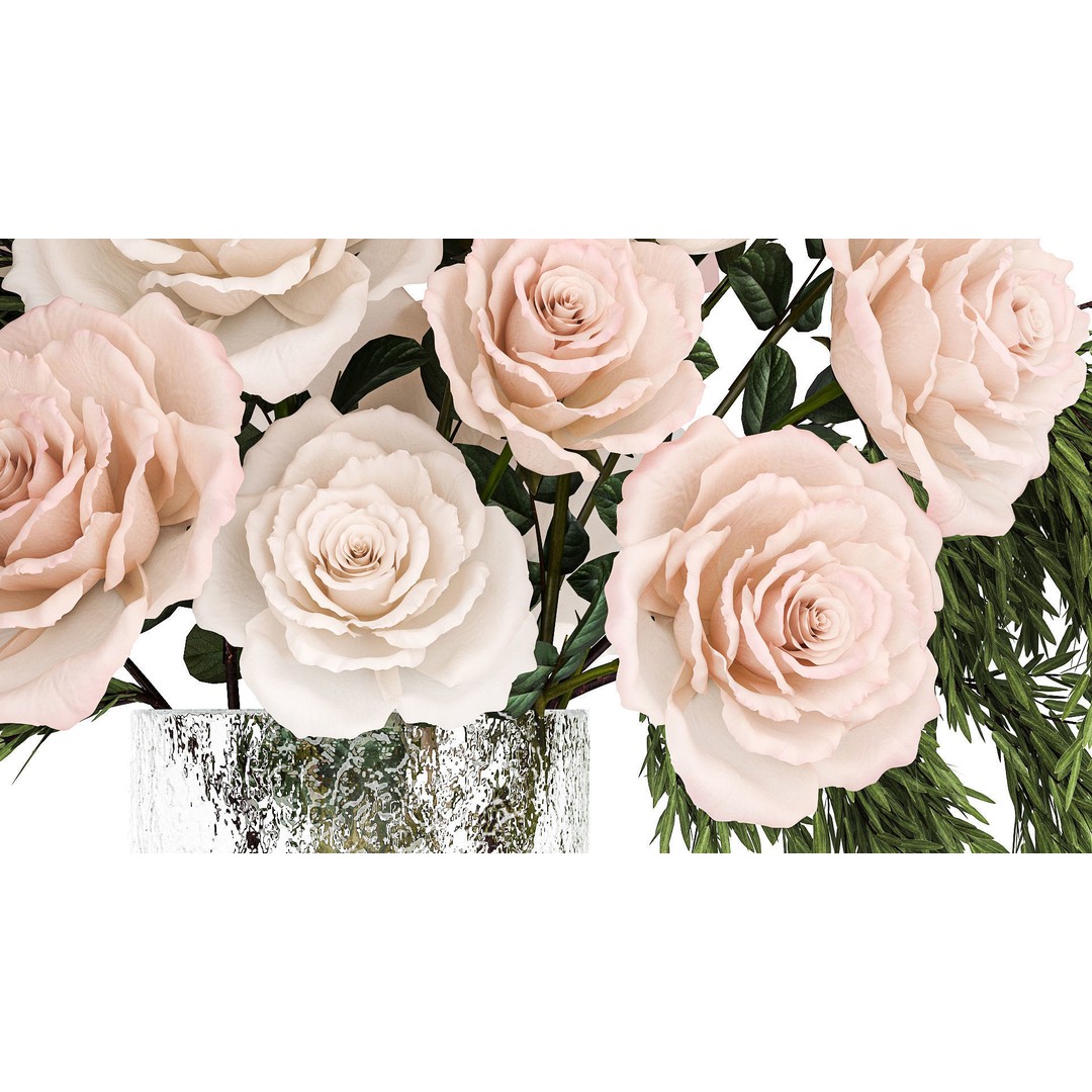 Small Bouquet of Pink and White Flowers 3D Model – Modern Glass Vase, FBX - View 8
