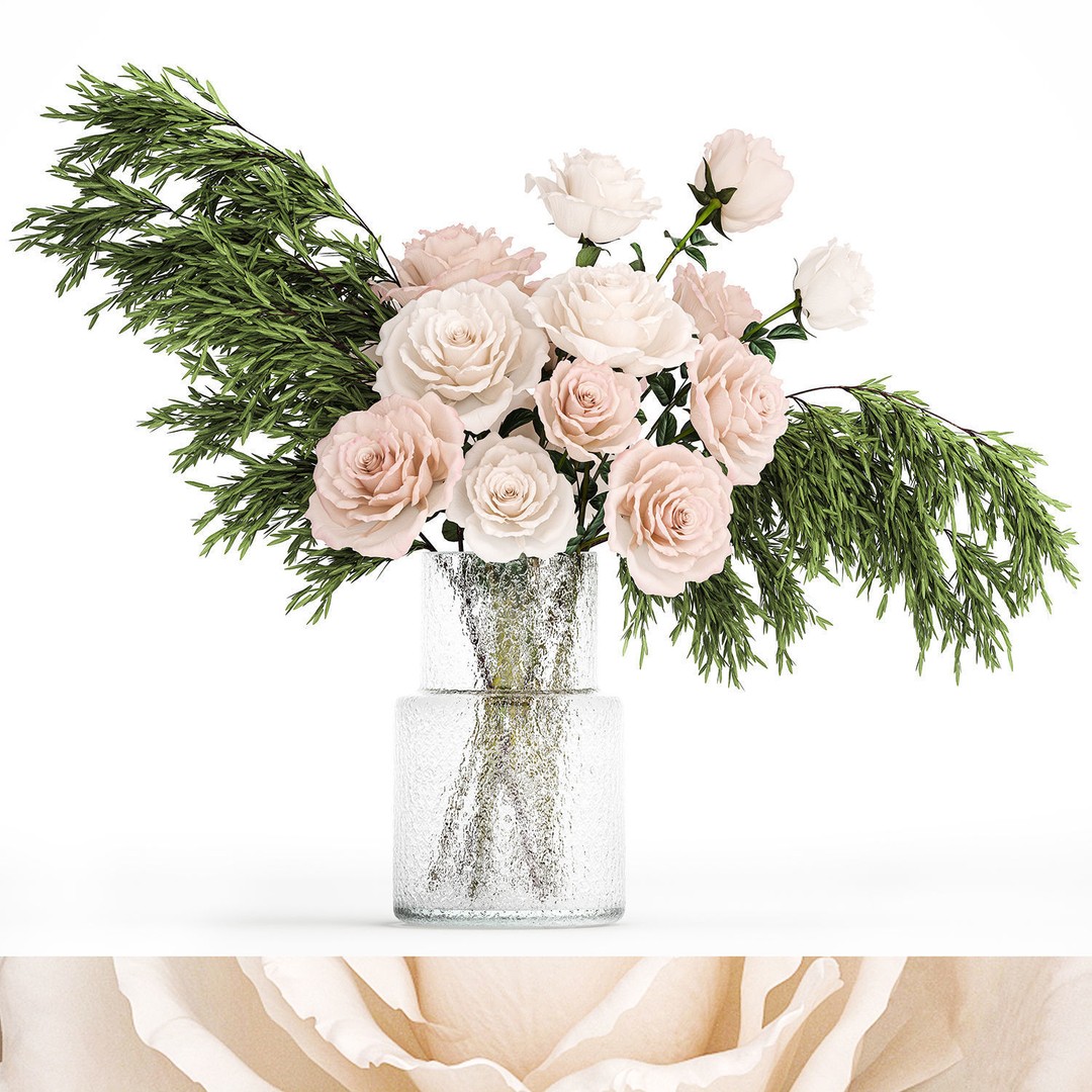 Small Bouquet of Pink and White Flowers 3D Model – Modern Glass Vase, FBX - View 9