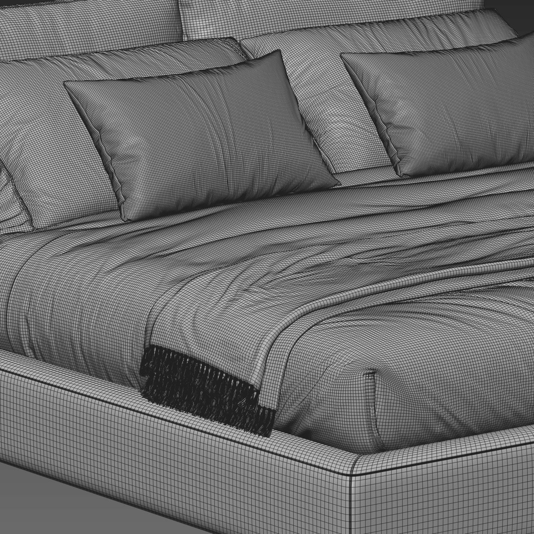 RH Cloud Platform Bed 3D Model – Modern Double Bed, V-Ray & Corona - View 4