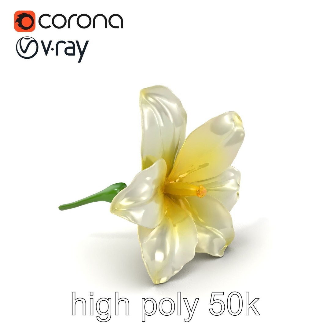 Freesia White Flower 3D Model – Realistic Low Poly Asset, FBX - View 3